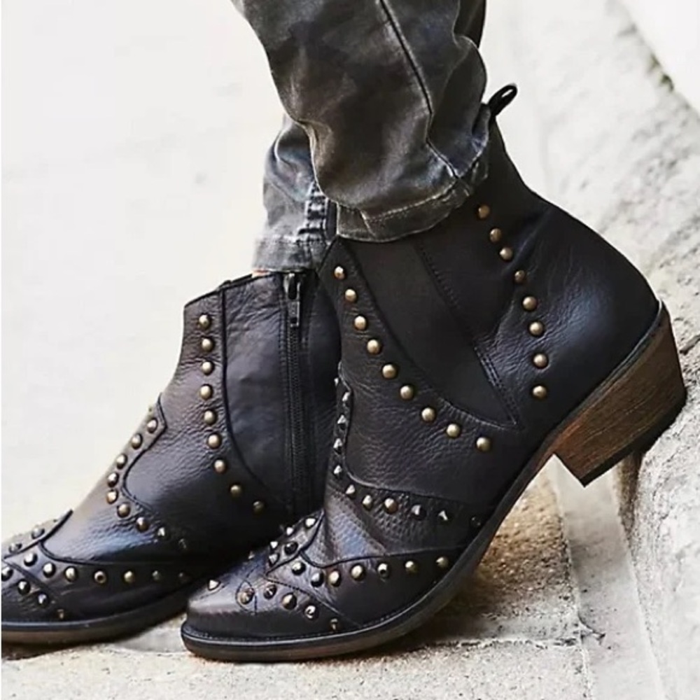 Free People Black Ankle Booties with Stud Accents